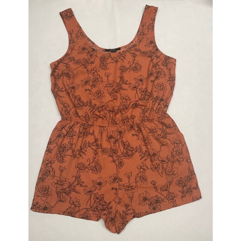 Forever 21 Terracota with Black Floral Romper Size Large
